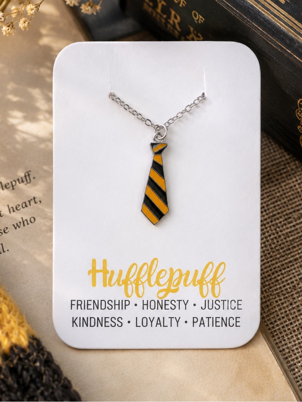 Harry Potter Hufflepuff Tie Necklace Stainless Steel 24” Chain